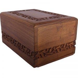 urne funéraire en bois de rose avec bordures sculptés et urne funéraire à prix abordable