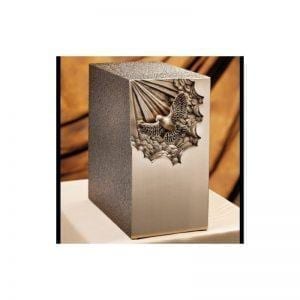 urne funéraire en bronze avec façade colombe sculptée pour hommage au défunt